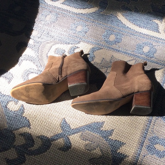 Taupe Suede Block Heel Boots - Picture 2 of 7